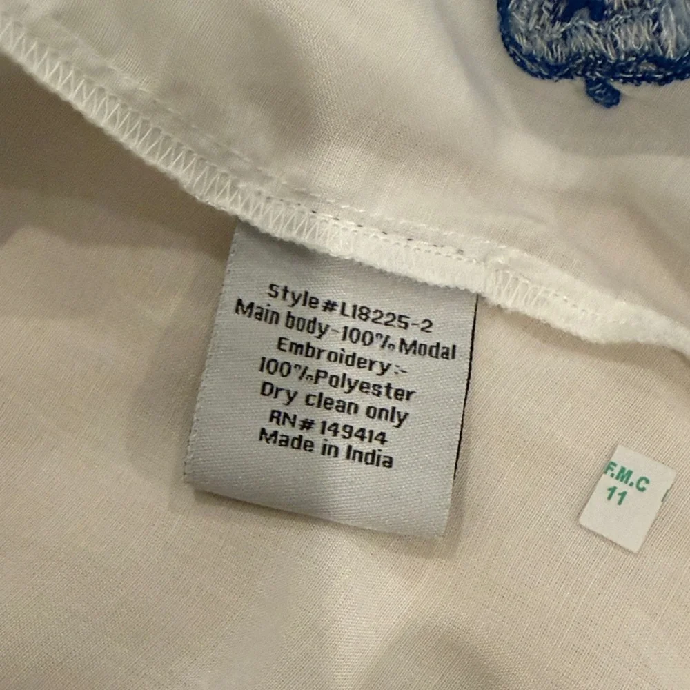 Johnny Was White Shirt with Blue Embroidery - Picture 9 of 15